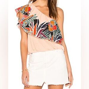 FREE PEOPLE Annka Ruffle One-Shoulder Tank Luau Aloha Vacation Top M